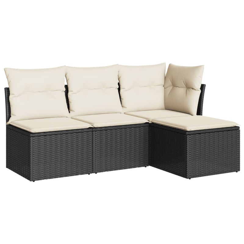 vidaXL 4 Piece Garden Sofa Set with Cushions Black Poly Rattan