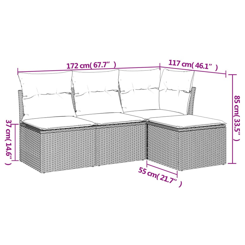 4 Piece Garden Sofa Set with Cushions Grey Poly Rattan