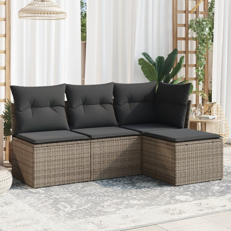 4 Piece Garden Sofa Set with Cushions Grey Poly Rattan