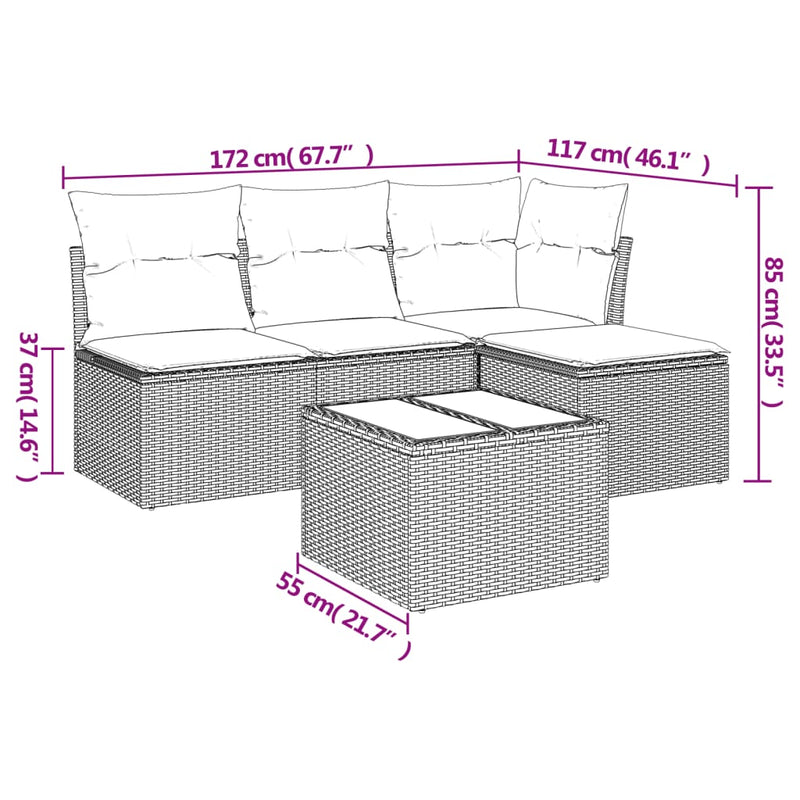 vidaXL 5 Piece Garden Sofa Set with Cushions Grey Poly Rattan