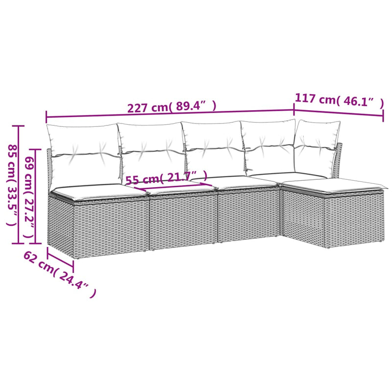vidaXL 5 Piece Garden Sofa Set with Cushions Grey Poly Rattan