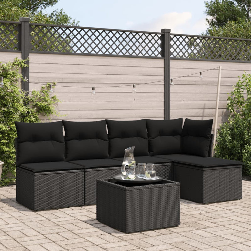 vidaXL 6 Piece Garden Sofa Set with Cushions Black Poly Rattan
