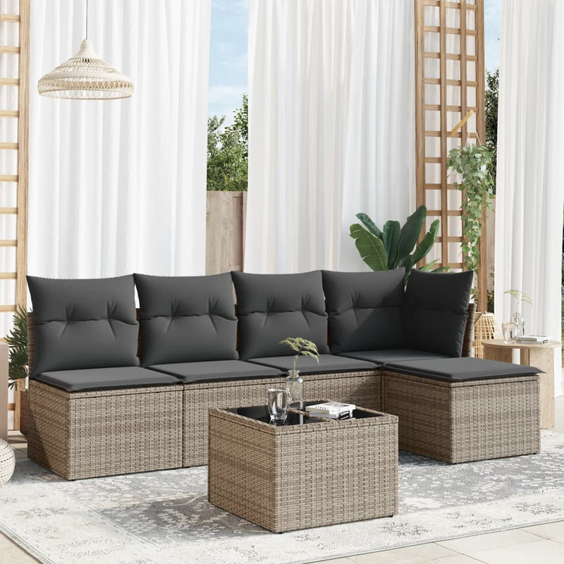 6 Piece Garden Sofa Set with Cushions Grey Poly Rattan