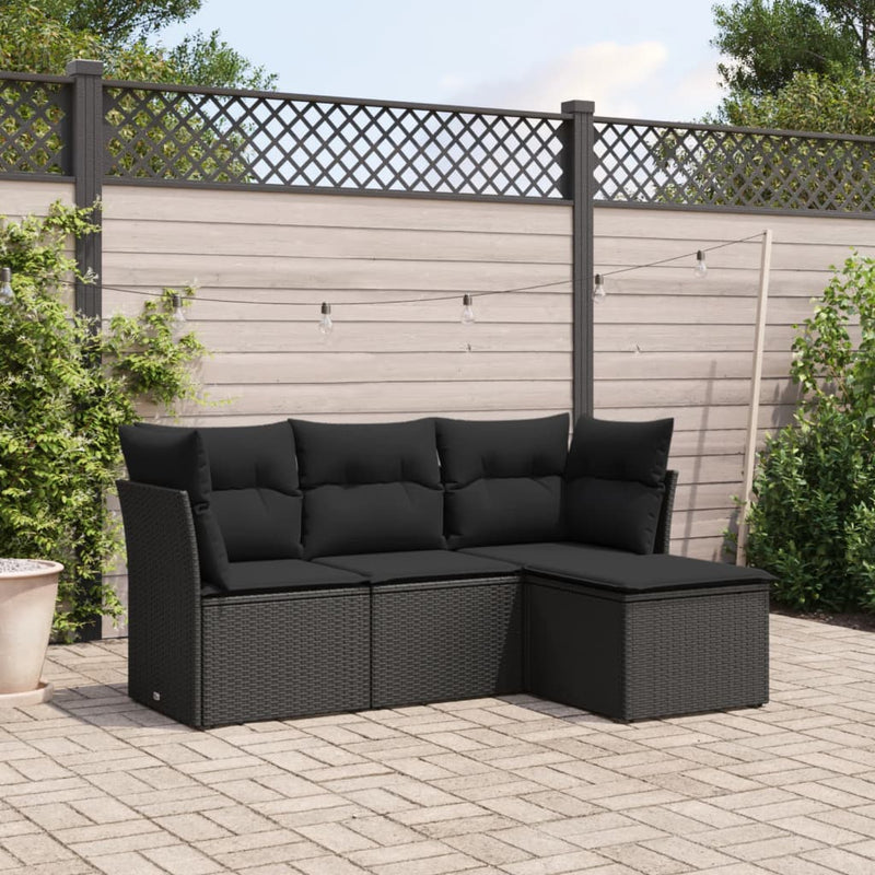 vidaXL 4 Piece Garden Sofa Set with Cushions Black Poly Rattan