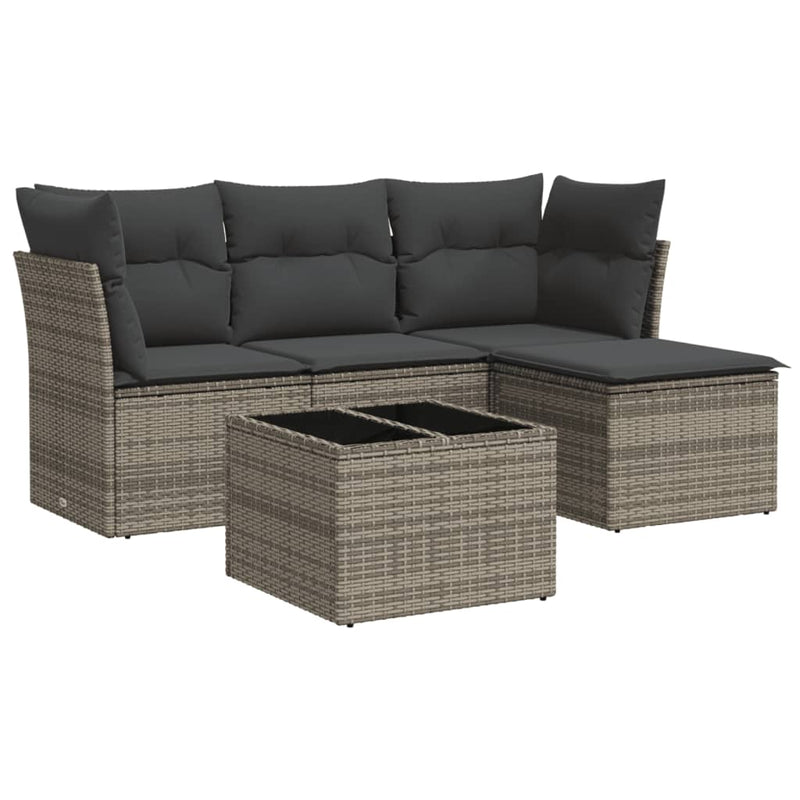 vidaXL 5 Piece Garden Sofa Set with Cushions Grey Poly Rattan