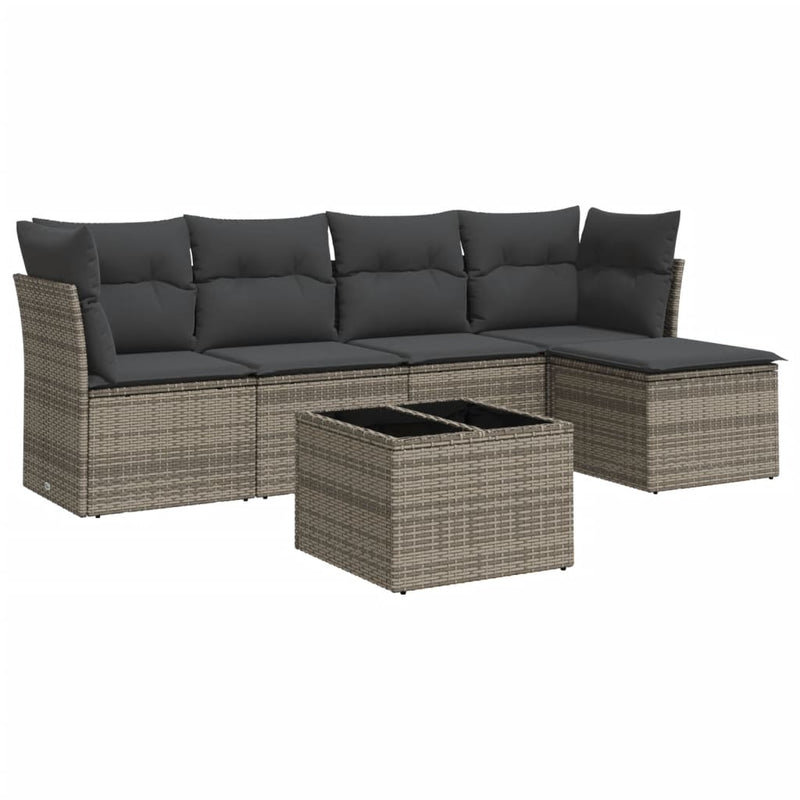 vidaXL 6 Piece Garden Sofa Set with Cushions Grey Poly Rattan