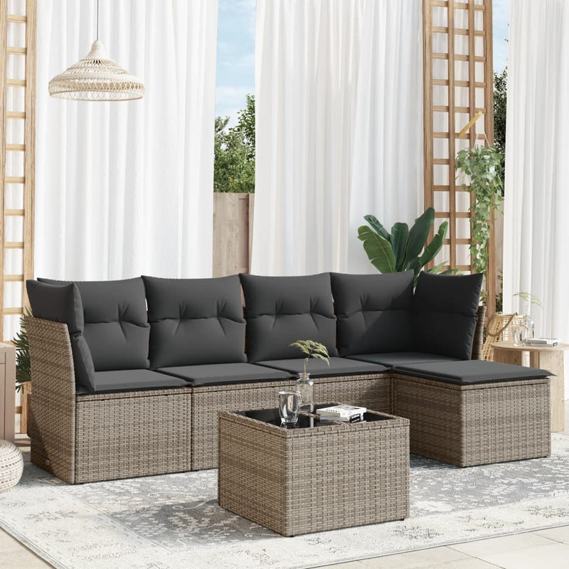vidaXL 6 Piece Garden Sofa Set with Cushions Grey Poly Rattan