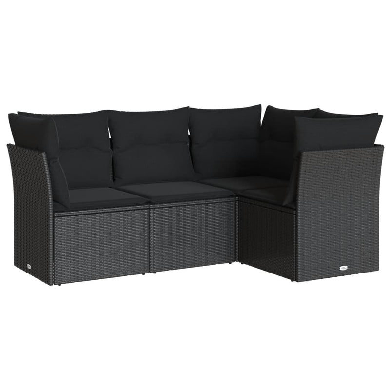 vidaXL 4 Piece Garden Sofa Set with Cushions Black Poly Rattan