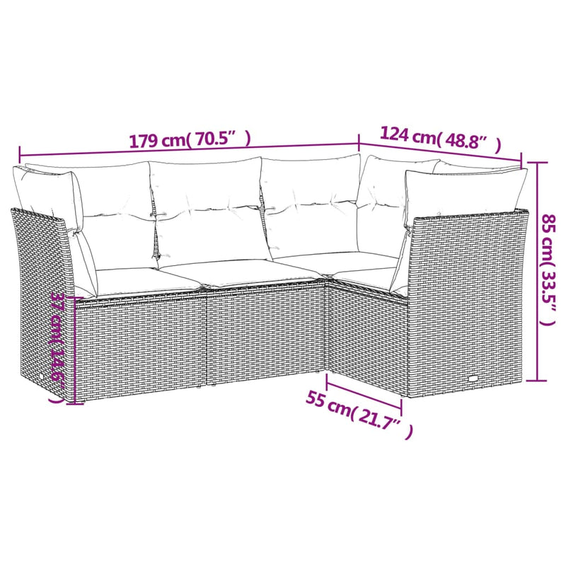 vidaXL 4 Piece Garden Sofa Set with Cushions Black Poly Rattan