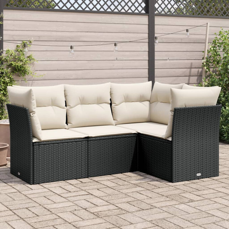 vidaXL 4 Piece Garden Sofa Set with Cushions Black Poly Rattan