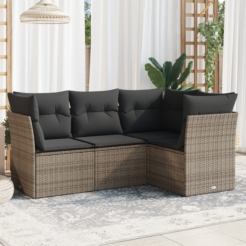 vidaXL 4 Piece Garden Sofa Set with Cushions Grey Poly Rattan