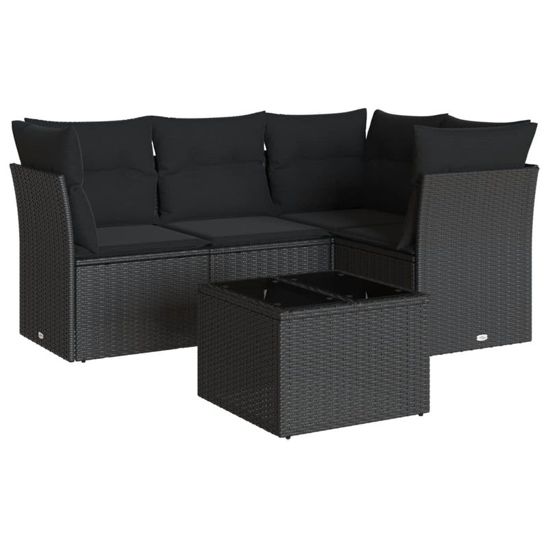 vidaXL 5 Piece Garden Sofa Set with Cushions Black Poly Rattan
