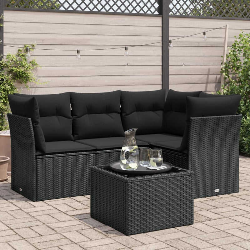 vidaXL 5 Piece Garden Sofa Set with Cushions Black Poly Rattan