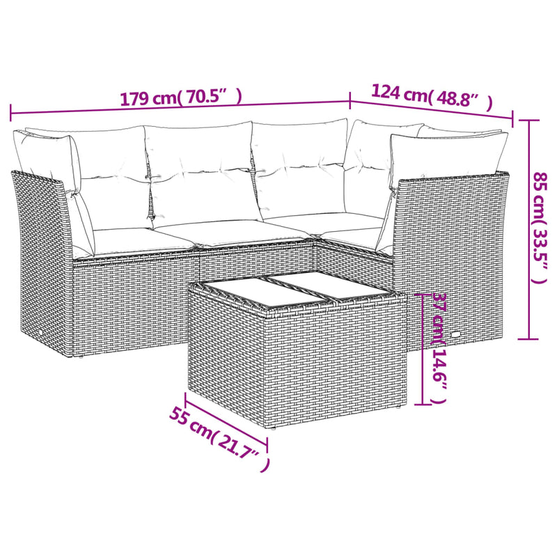vidaXL 5 Piece Garden Sofa Set with Cushions Grey Poly Rattan