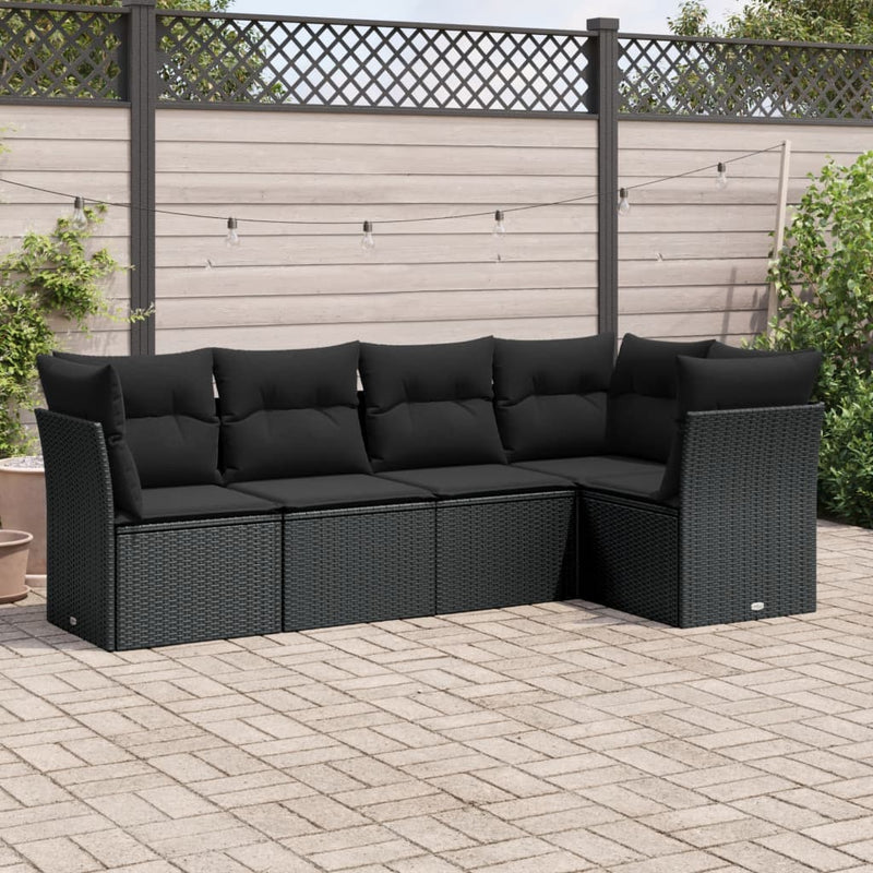 vidaXL 5 Piece Garden Sofa Set with Cushions Black Poly Rattan
