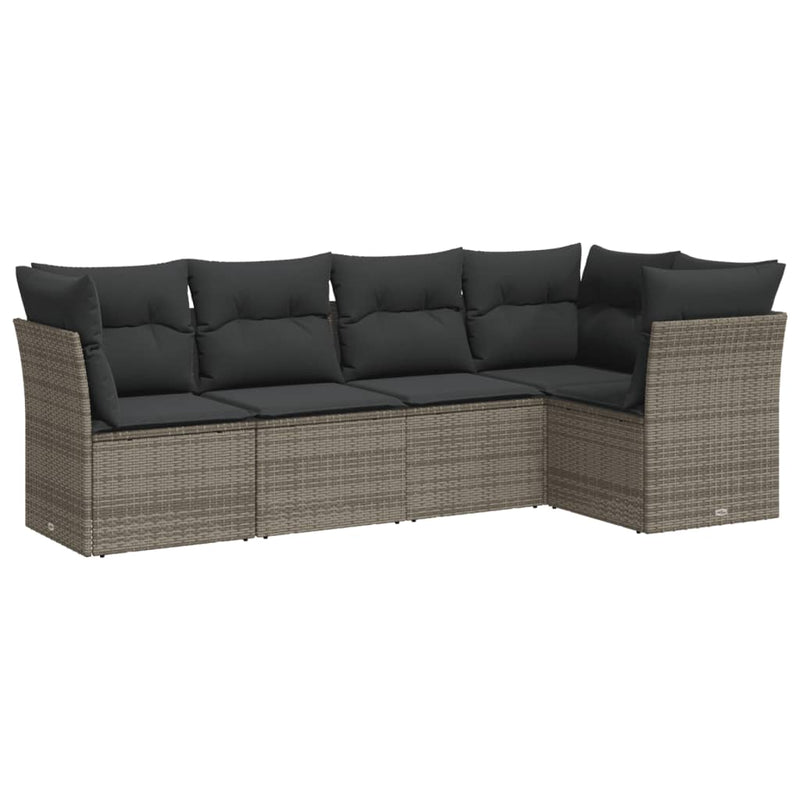 vidaXL 5 Piece Garden Sofa Set with Cushions Grey Poly Rattan