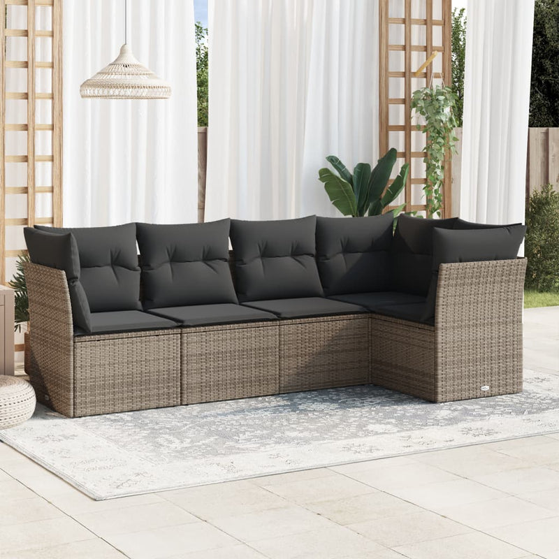 vidaXL 5 Piece Garden Sofa Set with Cushions Grey Poly Rattan