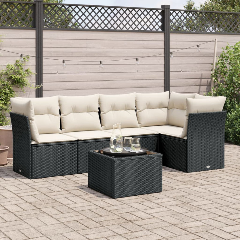 vidaXL 6 Piece Garden Sofa Set with Cushions Black Poly Rattan