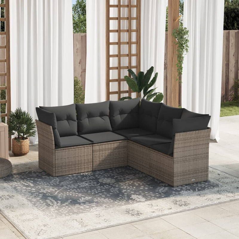 vidaXL 5 Piece Garden Sofa Set with Cushions Grey Poly Rattan