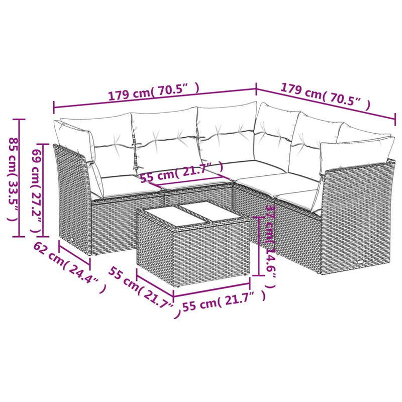 vidaXL 6 Piece Garden Sofa Set with Cushions Black Poly Rattan