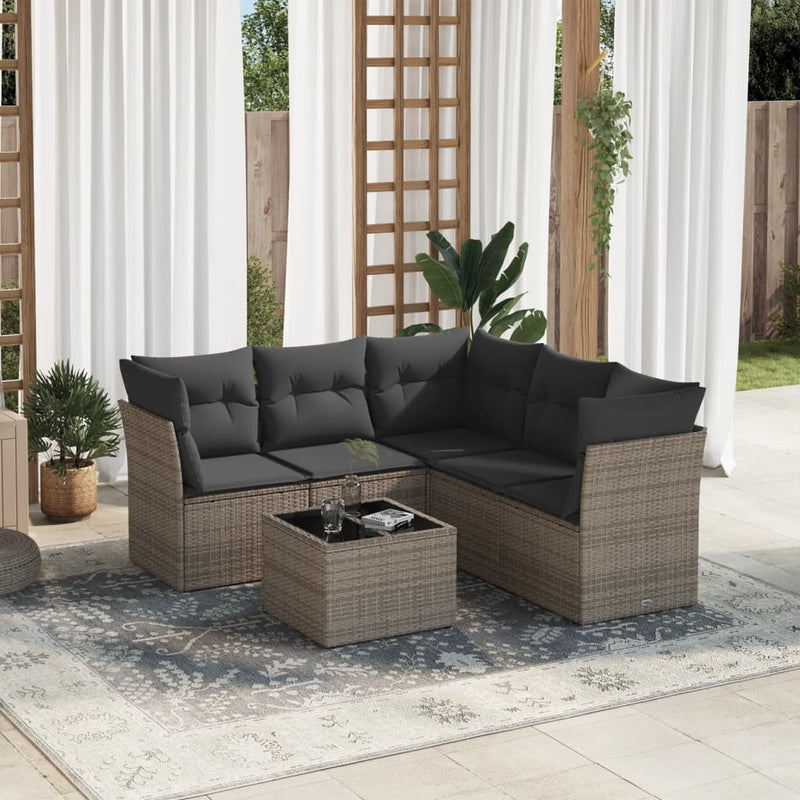 vidaXL 6 Piece Garden Sofa Set with Cushions Grey Poly Rattan
