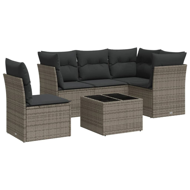 vidaXL 6 Piece Garden Sofa Set with Cushions Grey Poly Rattan