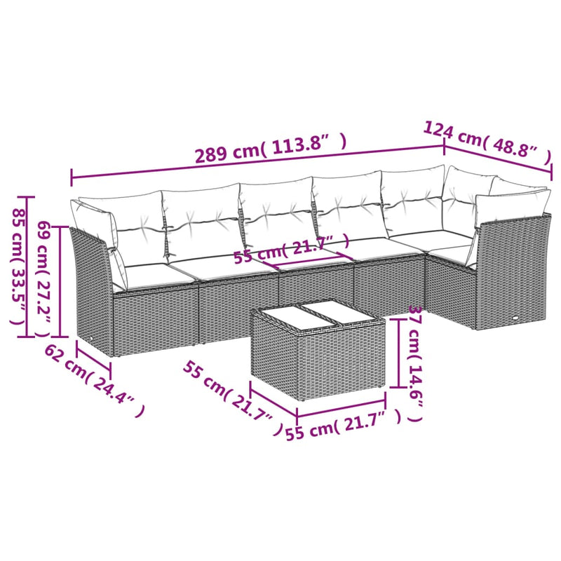 vidaXL 7 Piece Garden Sofa Set with Cushions Black Poly Rattan