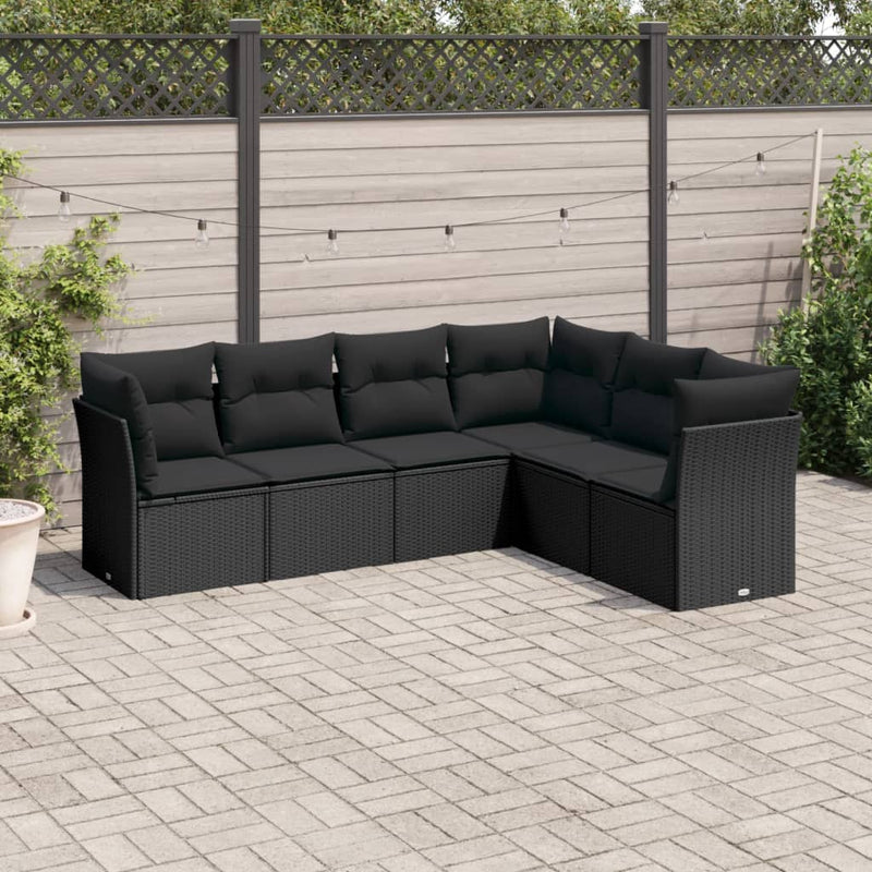 vidaXL 6 Piece Garden Sofa Set with Cushions Black Poly Rattan