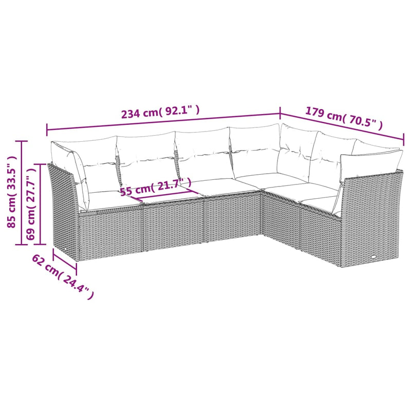 vidaXL 6 Piece Garden Sofa Set with Cushions Grey Poly Rattan
