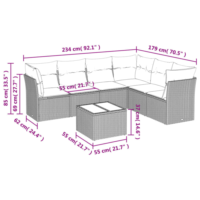 vidaXL 7 Piece Garden Sofa Set with Cushions Black Poly Rattan