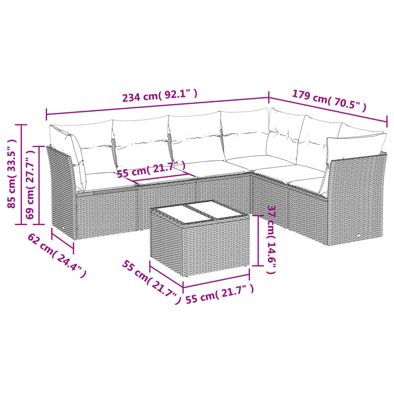 vidaXL 7 Piece Garden Sofa Set with Cushions Black Poly Rattan