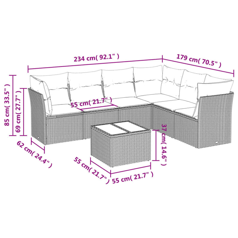 vidaXL 7 Piece Garden Sofa Set with Cushions Grey Poly Rattan