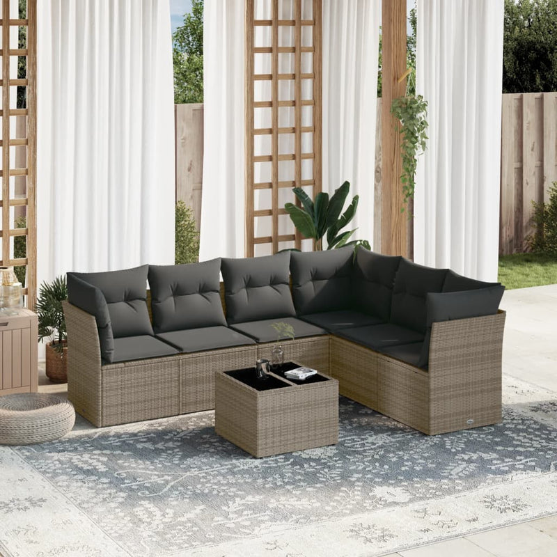 vidaXL 7 Piece Garden Sofa Set with Cushions Grey Poly Rattan