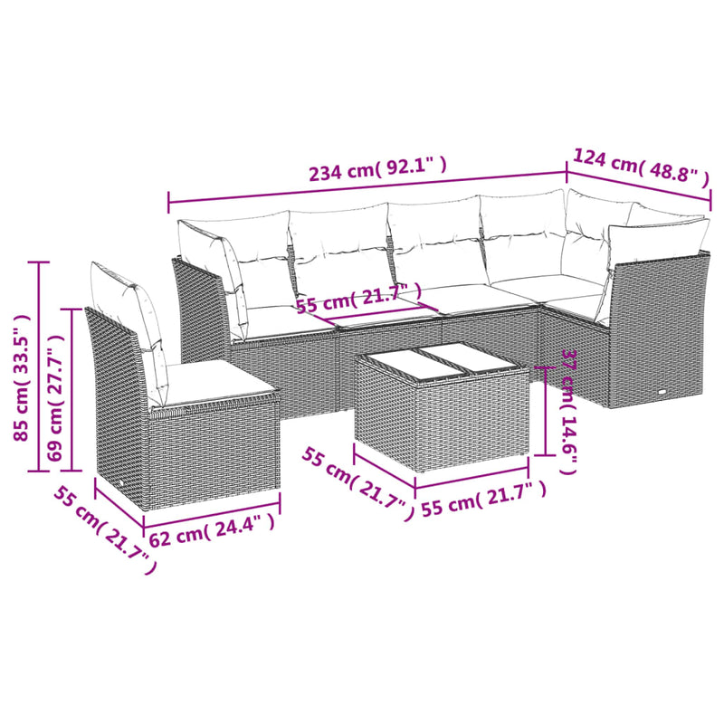 7 Piece Garden Sofa Set with Cushions Beige Poly Rattan