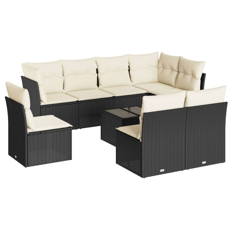 vidaXL 9 Piece Garden Sofa Set with Cushions Black Poly Rattan