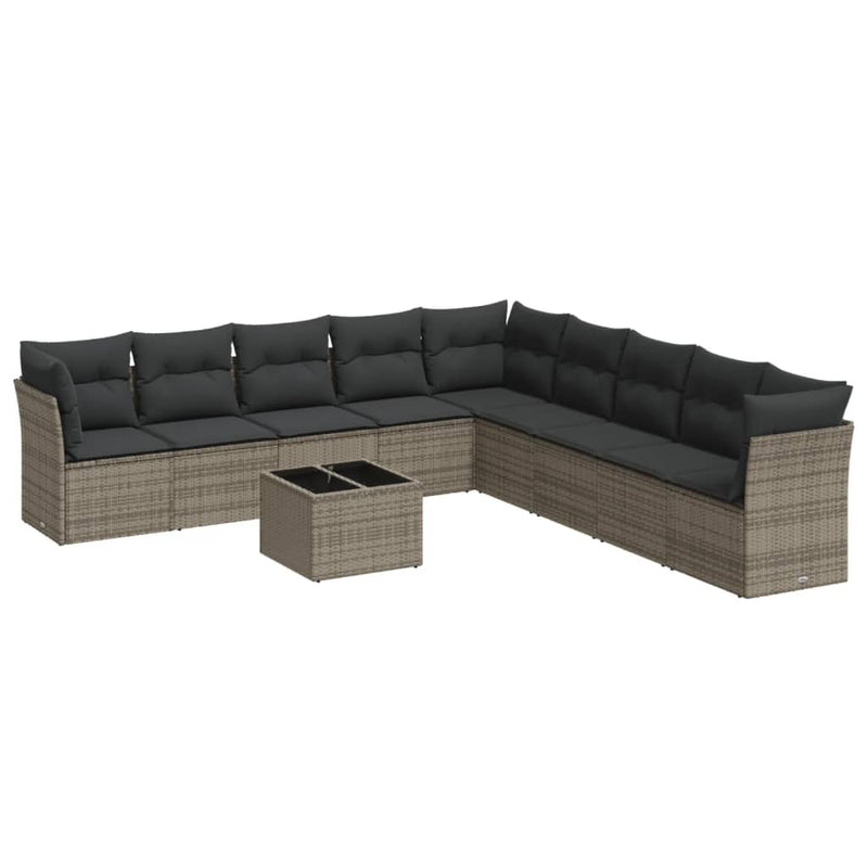 vidaXL 10 Piece Garden Sofa Set with Cushions Grey Poly Rattan