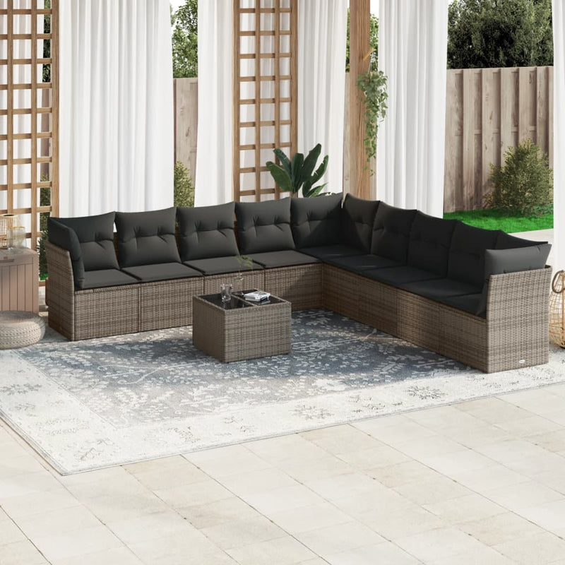 vidaXL 10 Piece Garden Sofa Set with Cushions Grey Poly Rattan