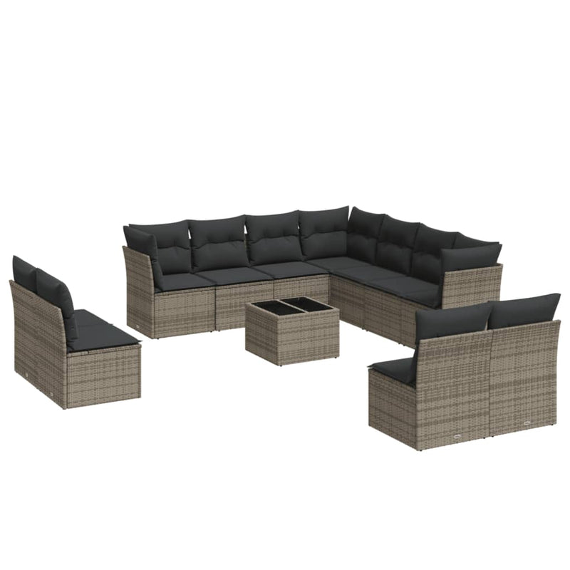 vidaXL 12 Piece Garden Sofa Set with Cushions Grey Poly Rattan