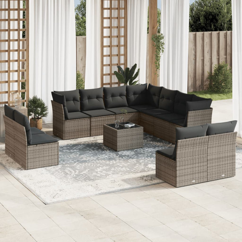 vidaXL 12 Piece Garden Sofa Set with Cushions Grey Poly Rattan