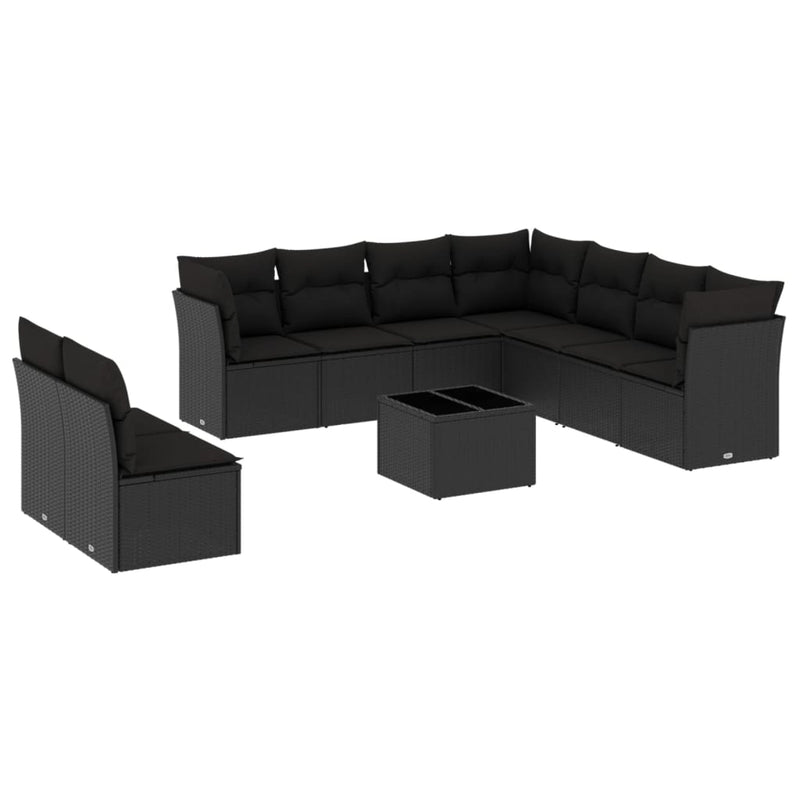 vidaXL 10 Piece Garden Sofa Set with Cushions Black Poly Rattan