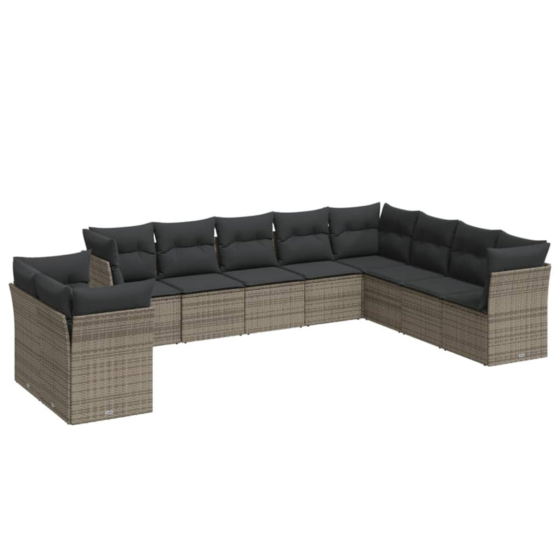 10 Piece Garden Sofa Set with Cushions Grey Poly Rattan