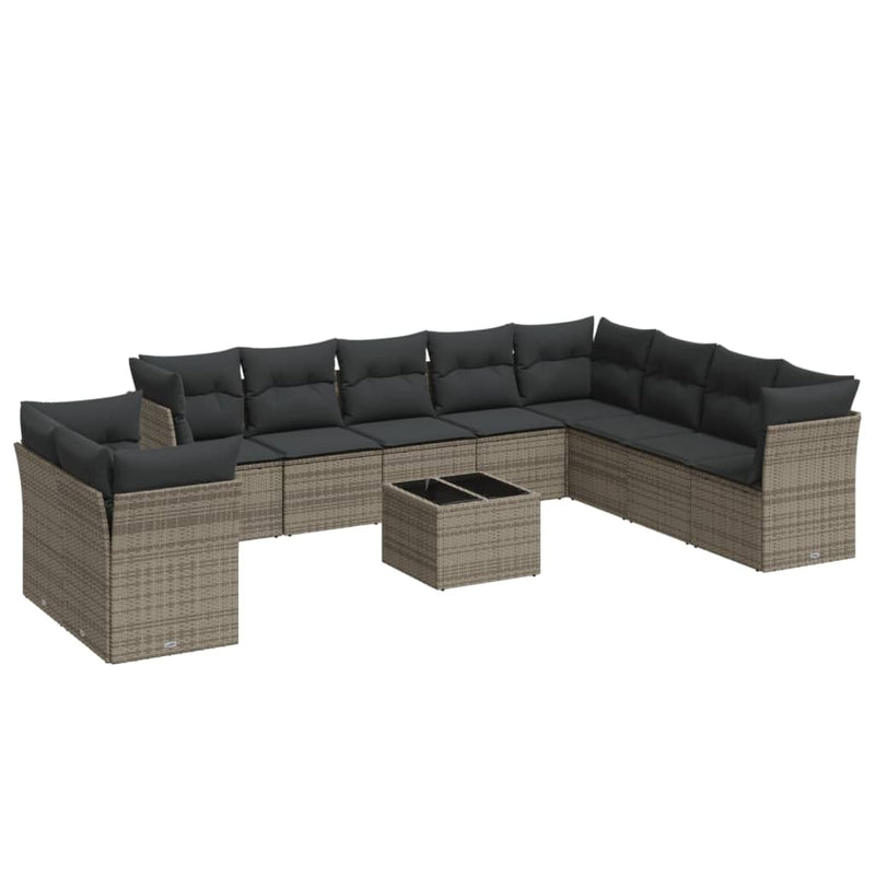 11 Piece Garden Sofa Set with Cushions Grey Poly Rattan