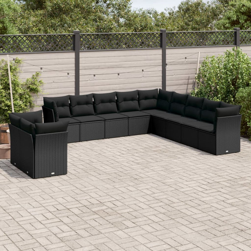 vidaXL 11 Piece Garden Sofa Set with Cushions Black Poly Rattan
