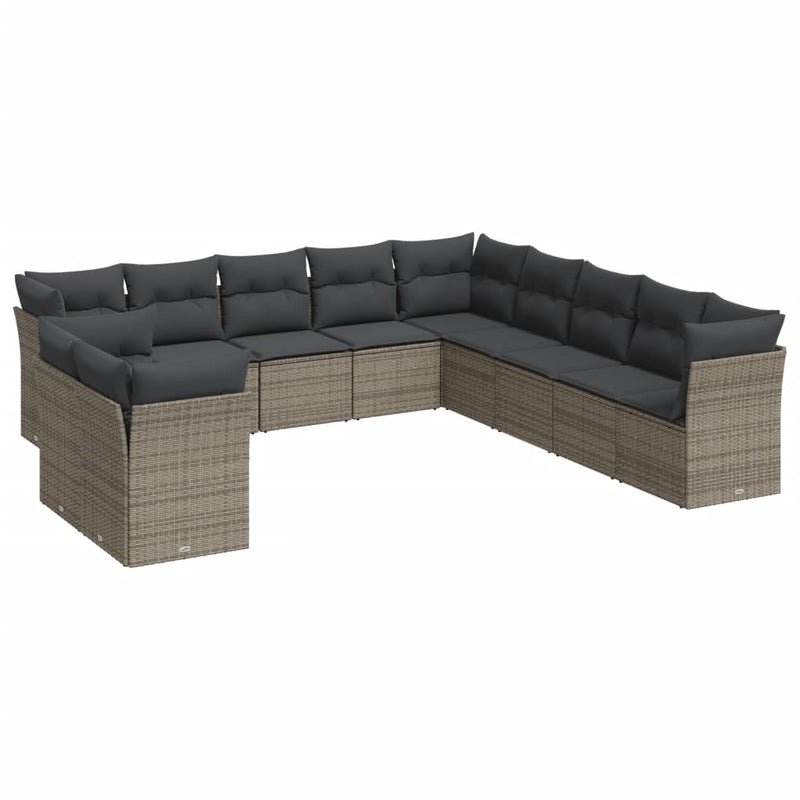 11 Piece Garden Sofa Set with Cushions Grey Poly Rattan