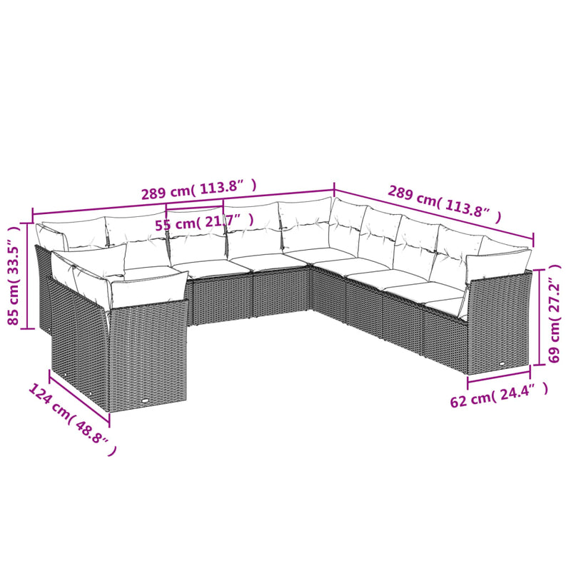 vidaXL 11 Piece Garden Sofa Set with Cushions Grey Poly Rattan