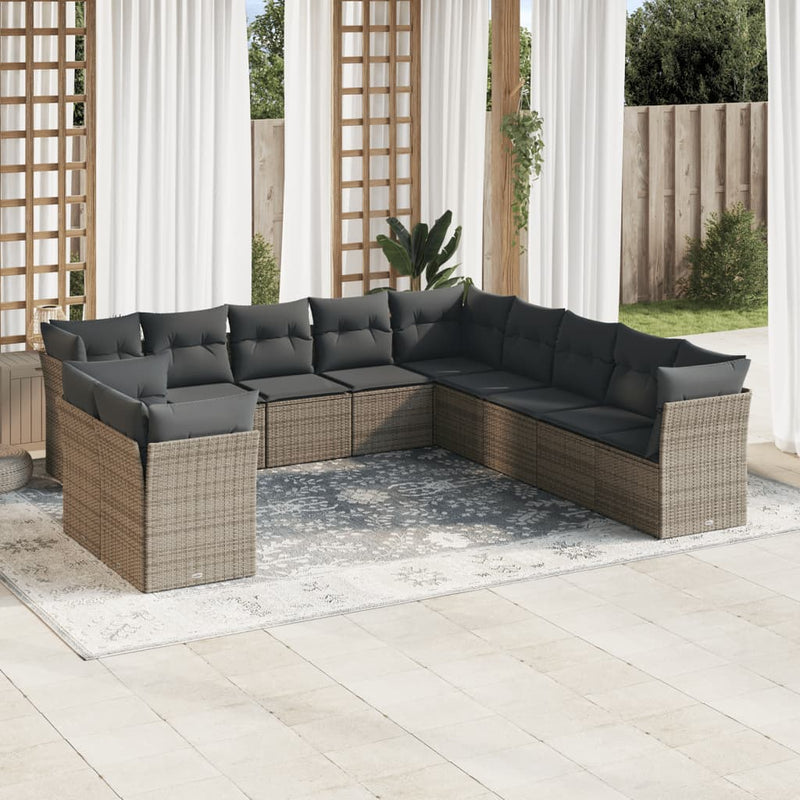 vidaXL 11 Piece Garden Sofa Set with Cushions Grey Poly Rattan
