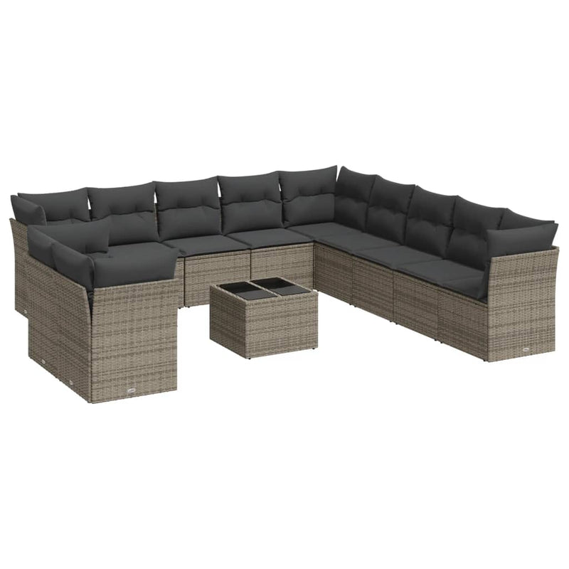 vidaXL 12 Piece Garden Sofa Set with Cushions Grey Poly Rattan