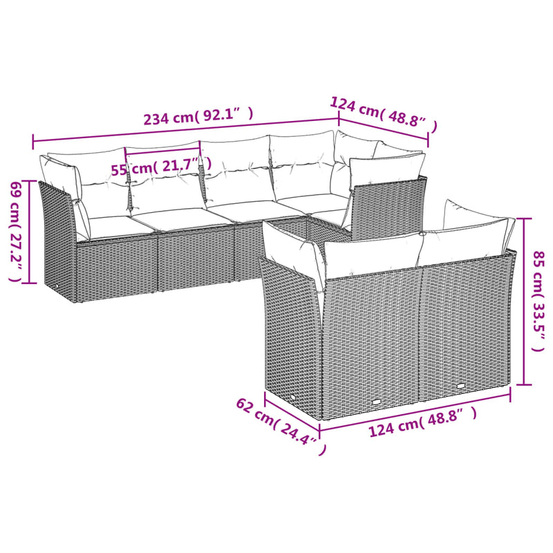 vidaXL 7 Piece Garden Sofa Set with Cushions Grey Poly Rattan