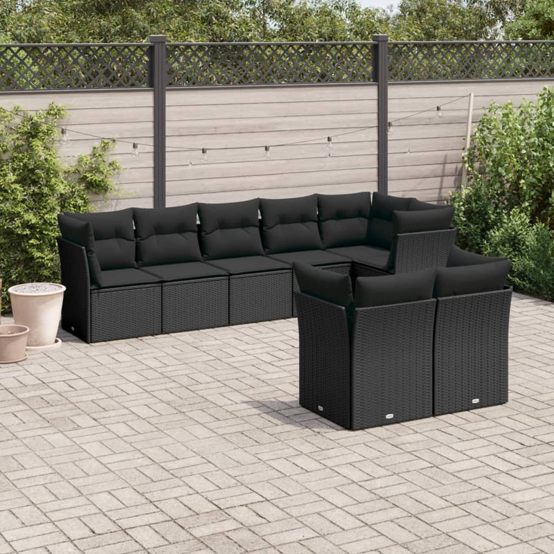 vidaXL 8 Piece Garden Sofa Set with Cushions Black Poly Rattan