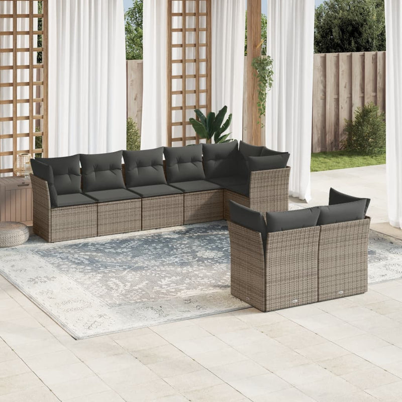 vidaXL 8 Piece Garden Sofa Set with Cushions Grey Poly Rattan